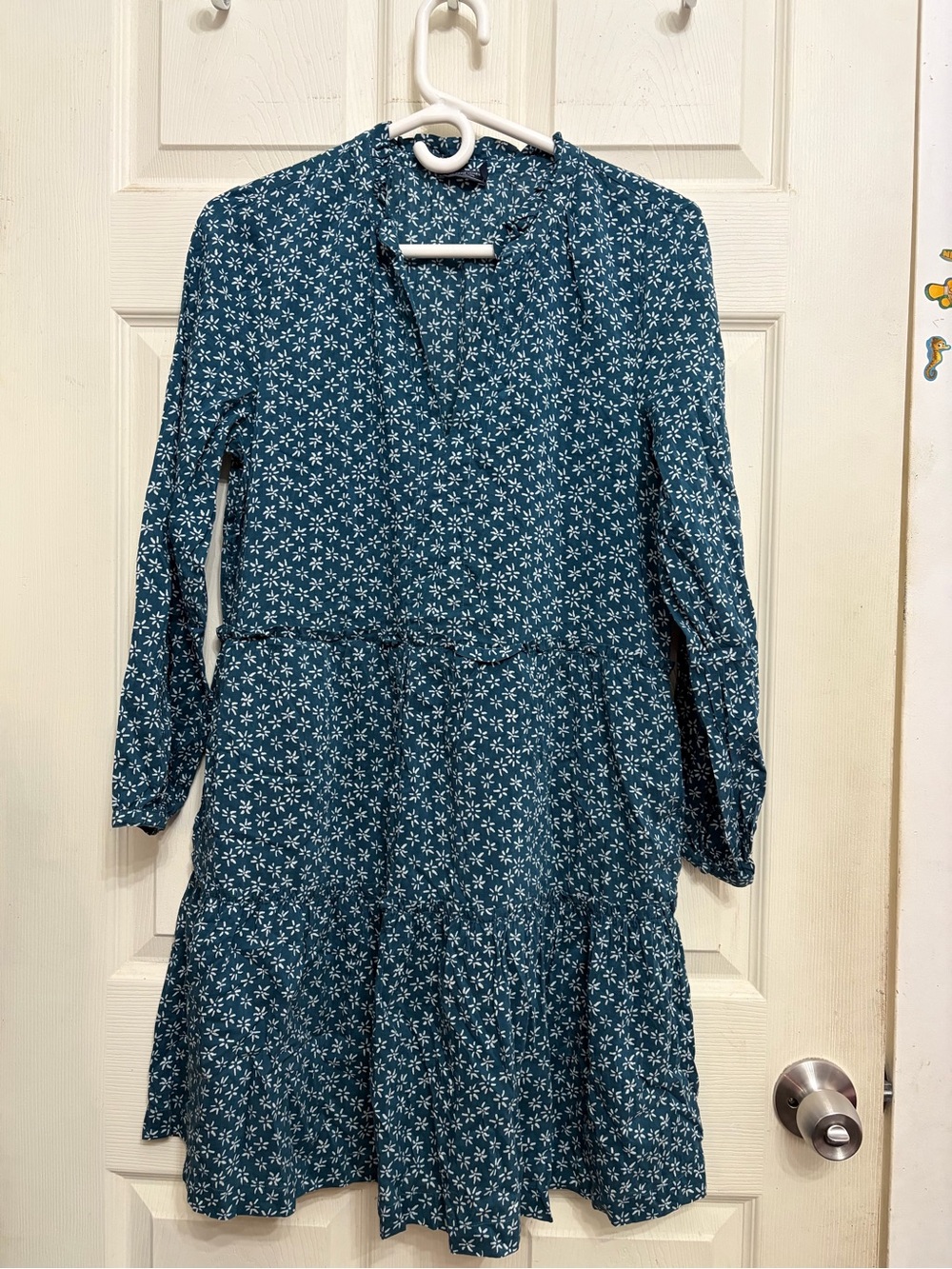 Vineyard Vines Teal Floral Long-Sleeve Tiered Women's Dress women’s size Medium